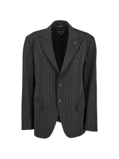 Pre-owned Guess Usa Pinstripe Two-button Jacket In Gray