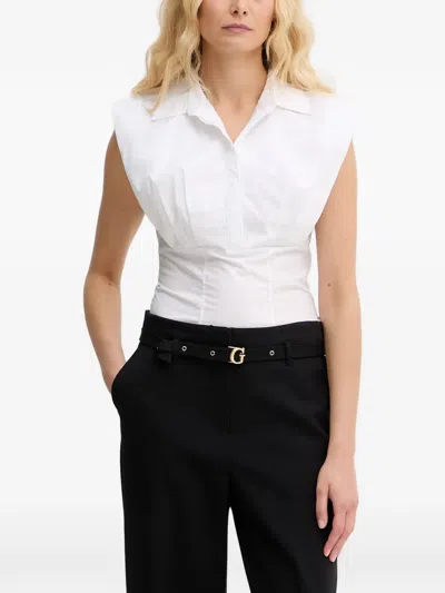 Guess Usa Pleated Sleeveless Shirt In White