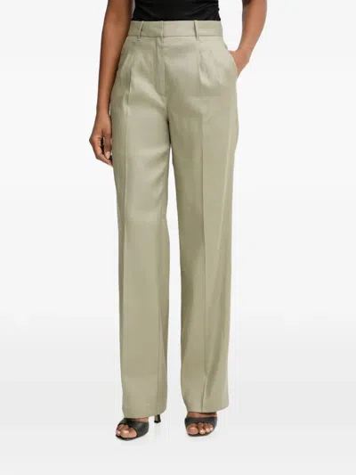 Guess Usa Pleated Straight-leg Trousers In Green
