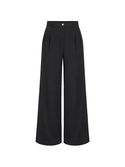 Guess Usa Pleated Wide-leg Crepon Pants In Black