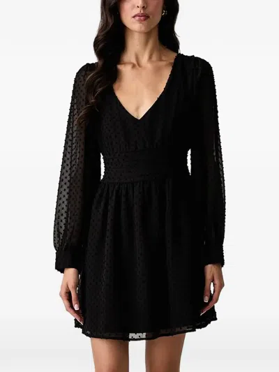 Guess Usa Plumetis Shirred-waist Mini Dress In Black