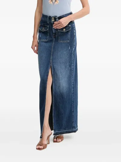 Guess Usa Pocket-split Denim Skirt In Blue