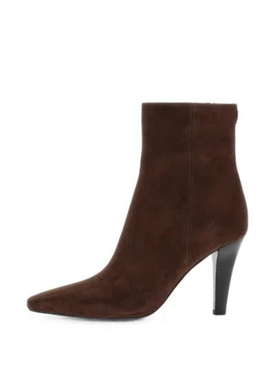 Guess Usa Pointed-toe Suede Ankle Boots In Brown
