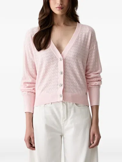 Guess Usa Pointelle-knit Flower-button Cardigan In Pink