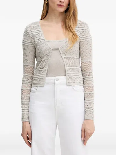 Guess Usa Pointelle-knit Logo-plaque Cardigan In Gray