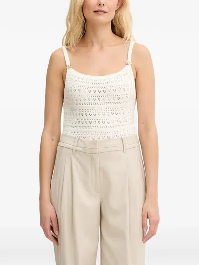Guess Usa Pointelle-knit Logo-plaque Top In White