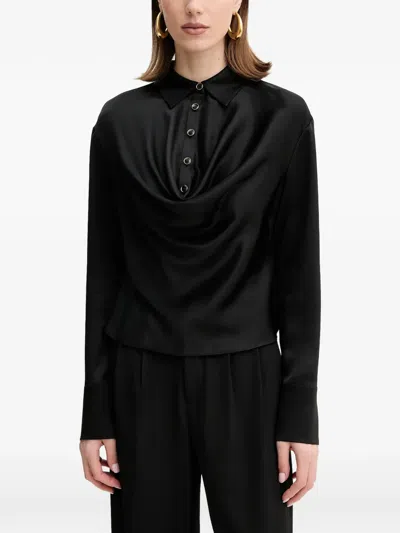 Guess Usa Polo-collar Blouse In Black