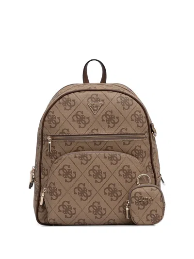 Guess Usa Power Play Logo-print Monogram Backpack In Brown