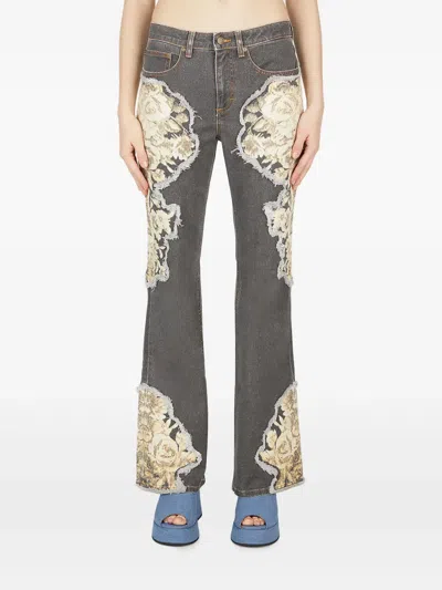 Guess Usa Printed Flared Jeans In Gray