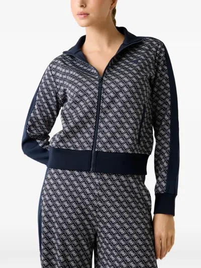 Guess Usa Printed Logo Full-zip Sweater In Blue