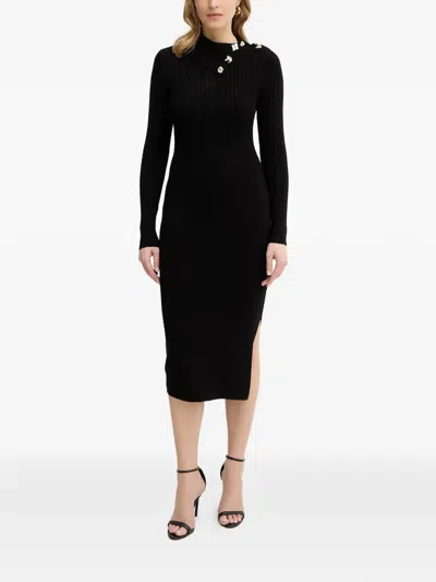 Guess Usa Priscilla Button-ribbed Dress In Black