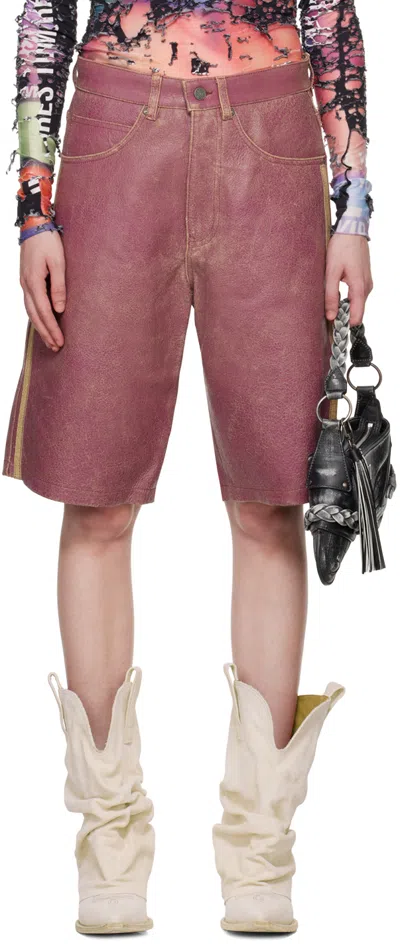 Guess Usa Purple Low-rise Leather Shorts In P669 Distressed Dams