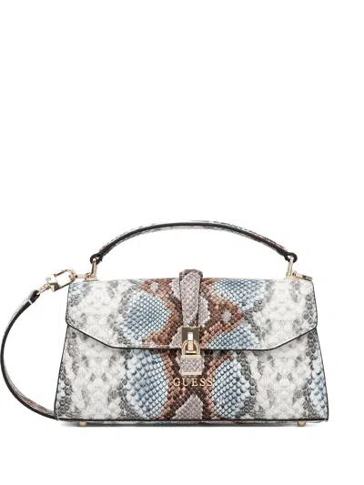 Guess Usa Queensland Snakeskin-effect Tote Bag In Gray