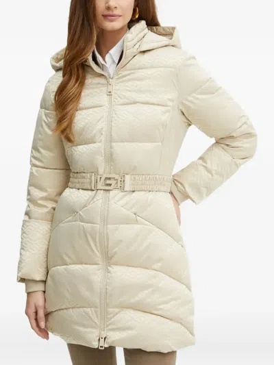 Guess Usa Quilted Belted Jacket In White
