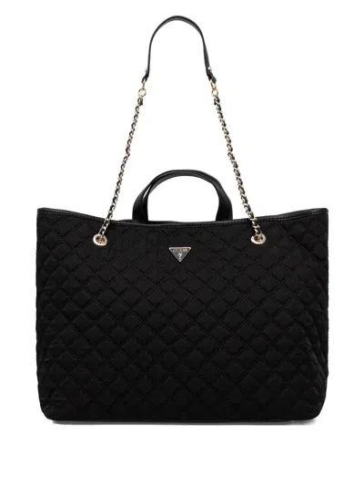 Guess Usa Quilted Chain Tote Bag In Black