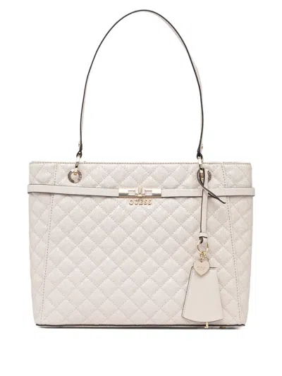 Guess Usa Quilted Charm-detail Shoulder Bag In Neutral