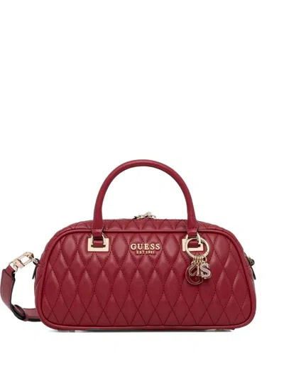 Guess Usa Quilted Charm-detail Tote Bag In Red