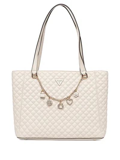 Guess Usa Quilted Charm-detailing Tote Bag In Neutral