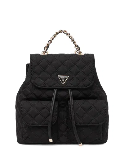 Guess Usa Quilted-effect Chain-handle Backpack In Black