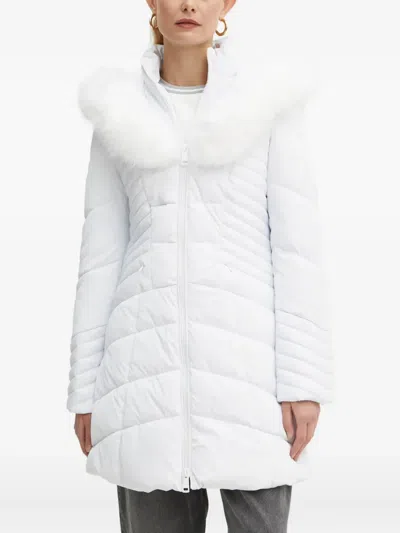 Guess Usa Quilted Faux-fur Coat In White