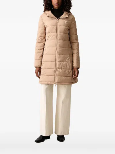 Guess Usa Quilted Hooded Jacket In Brown