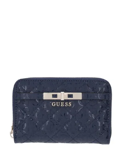 Guess Usa Quilted Logo-embossed Wallet In Purple
