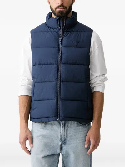 Guess Usa Quilted Logo-patch Gilet In Blue