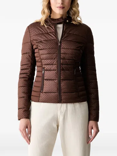 Guess Usa Quilted Logo-patch Jacket In Brown