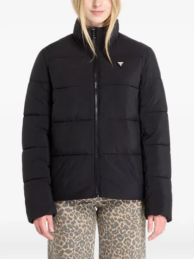 Guess Usa Quilted Logo-plaque Jacket In Black