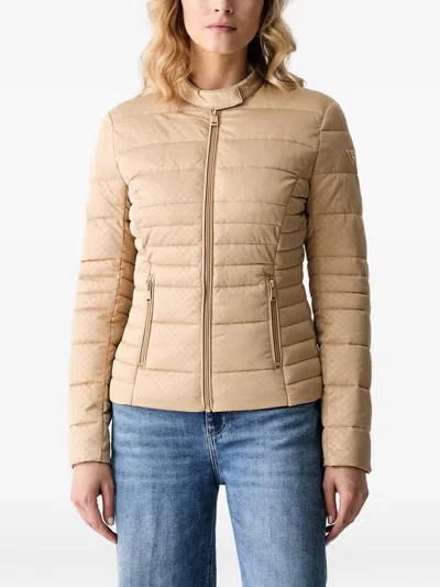 Guess Usa Quilted Logo-plaque Puffer Jacket In Neutral