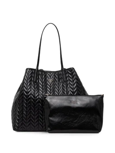 Guess Usa Quilted Logo-plaque Tote Bag In Black