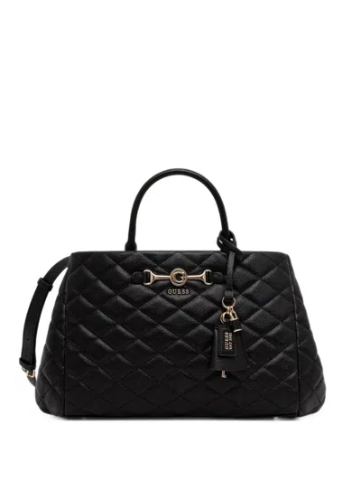 Guess Usa Quilted Logo-plaque Tote Bag In Black