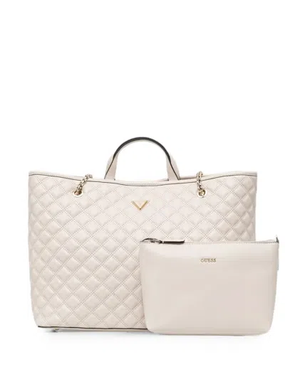 Guess Usa Quilted Logo-plaque Tote Bag In Neutral