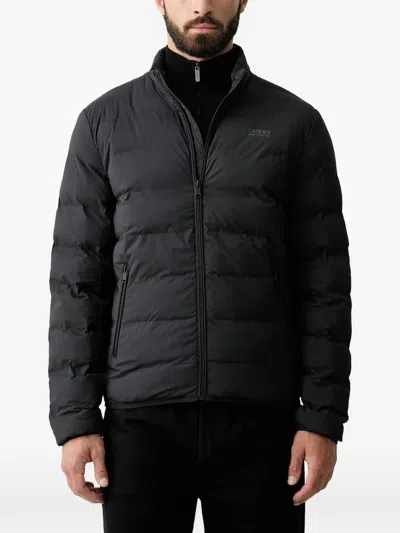 Guess Usa Quilted Logo-print Jacket In Black