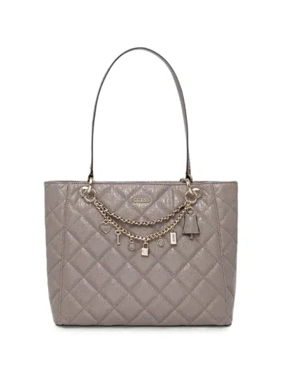 Guess Usa Quilted Logo-print Tote Bag In Brown