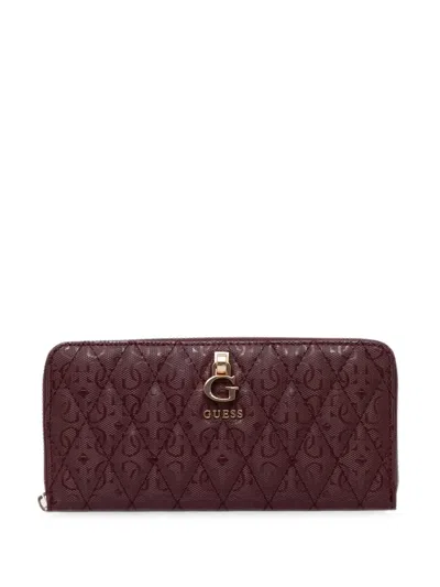 Guess Usa Quilted Monogram-embossed Wallet In Red