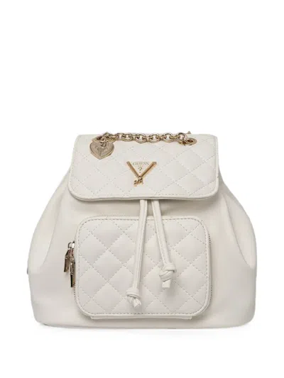 Guess Usa Quilted-finish Drawstring Backpack In White