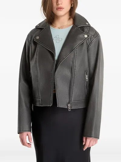 Guess Usa Quilted-panel Belted Long Sleeved Jacket In Black