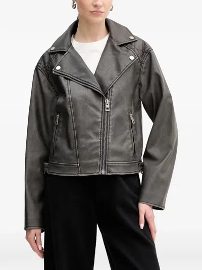 Guess Usa Quilted-panel Biker Jacket In Gray