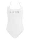 Guess Usa Rhinestone-embellished Halterneck Swimsuit In White