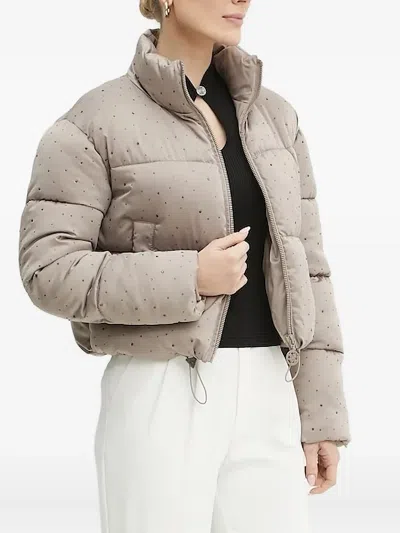 Guess Usa Rhinestone-embellished Puffer Jacket In Gray