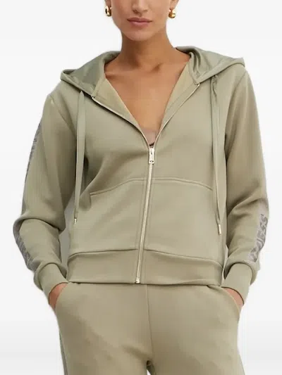 Guess Usa Rhinestone-embellished Zip-up Hoodie In Neutral