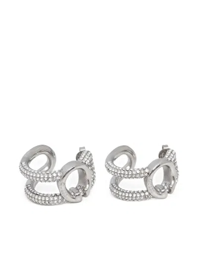 Guess Usa Rhinestone-embellishment Hoop Earrings In Silver