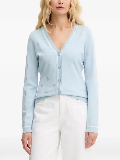 Guess Usa Rhinestone Logo-pattern Cardigan In Blue