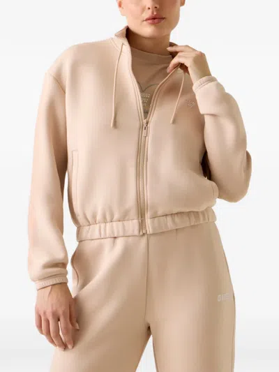 Guess Usa Rhinestone Zip Up Sweatshirt In Neutral