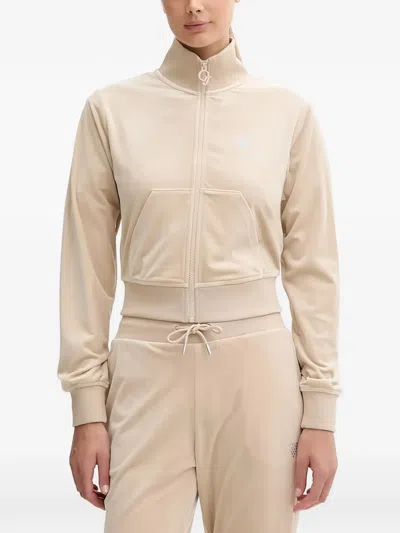 Guess Usa Rhinestone-detail Zip-up Sweatshirt In Neutral