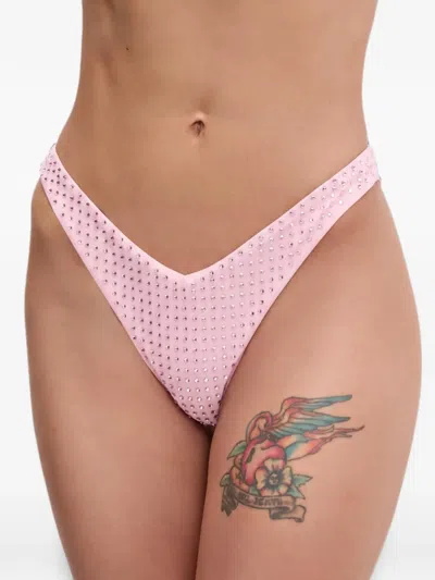 Guess Usa Rhinestone-embellished Bikini Bottoms In Pink