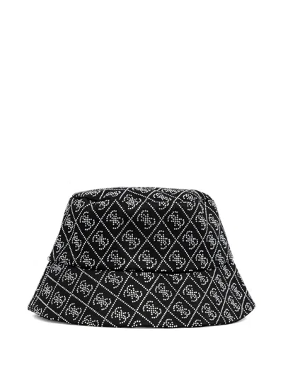 Guess Usa Rhinestone-embellished Bucket Hat In Black