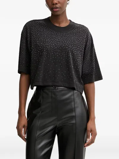 Guess Usa Rhinestone-embellished Cropped T-shirt In Black