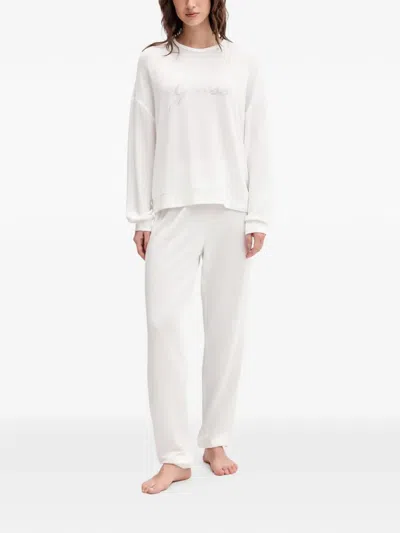 Guess Usa Rhinestone-embellished Logo-script Pajamas In White